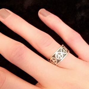 Sterling silver all around peace sign ring
